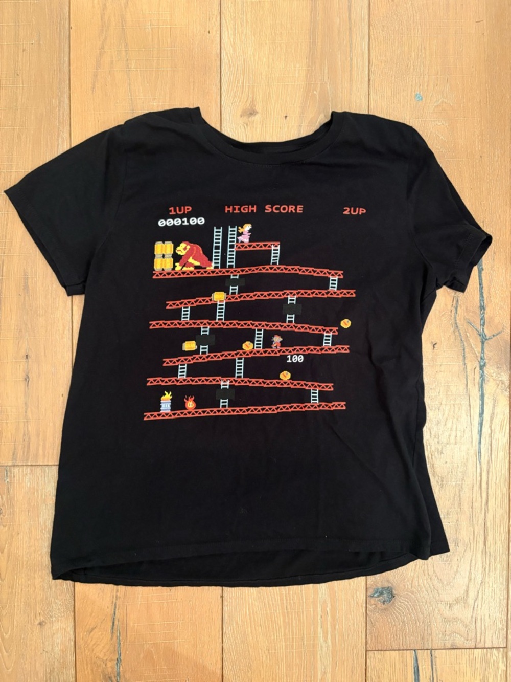 Amazon Black Retro Arcade Graphic Tee with Red and Yellow Print